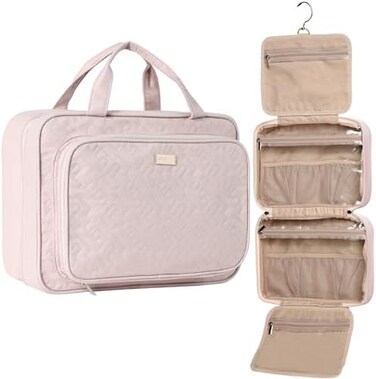 NISHEL Hanging Travel Toiletry Bag, Visible Makeup Organizer, Makeup Case for Travel Accessories, Bathroom Shower, Pink, Stylish.