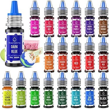 Wayin 20 Colors Bath Bomb Soap Dye - Food Grade Skin Safe Liquid Based Bath Bomb Colorant, Vibrant Concentrated Neon Soap Coloring for Soap Making DIY Bath Bomb Kit Bath Salt Crafting Slime Clay.