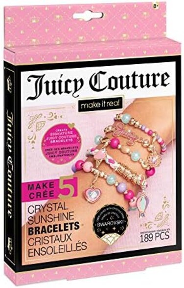 Make It Real - Juicy Couture Mini Crystal Sunshine - DIY Charm Bracelet Making Kit - Friendship Bracelet Kit with Swarovski Crystal Charms - ArtsCrafts Bead Kit for Girls - Makes 5 Bracelets.