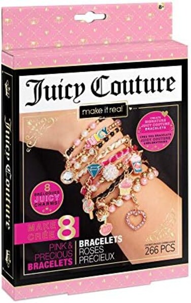 Make It Real - Juicy Couture Pink and Precious Bracelets - DIY Charm Bracelet Making Kit - Friendship Bracelet Kit with Charms, BeadsCords - ArtsCrafts Bead Kit for Girls - Makes 8 Bracelets.