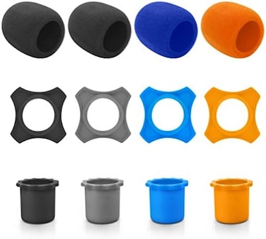 lasenersm 12 Pieces Shakeproof Anti-Rolling Handheld Microphone Windscreen Foam CoverMic Protection Silicone RingBottom Rod Sleeve Holder Set for KTV Device(Color Random.
