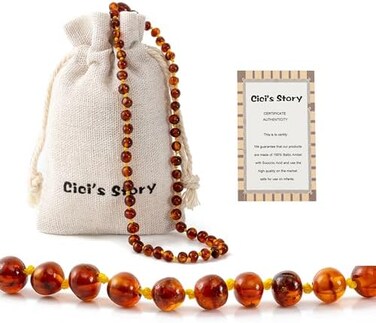 Cici's Story Baltic Amber Necklace (Cognac- 100% Certified Authentic Baltic Amber.