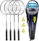 Triumph Sports 4-Player Badminton Set with 4 Rackets, 3 Shuttlecocks and 1 Carry Case, Black (35-7119-2.