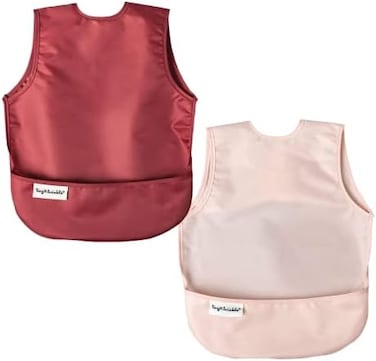 Tiny Twinkle Mess-Proof Apron Toddler Bibs w/Tug-Proof Closure, Baby Food Bibs, 2 Pack Rose Burgundy, (Small 6-24 Months.