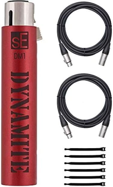 sE Electronics DM1 Dynamite Active In-line Microphone Preamp with 28dB Gain Bundle with 2 20-FT XLR Microphone Cables and 7-Pack Cable Ties.