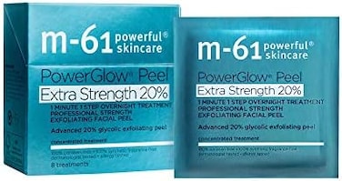 m-61 PowerGlow Peel Extra Strength 20% - 8 Treatments - 1 minute, 1 step advanced 20% glycolic overnight exfoliating glow peel.