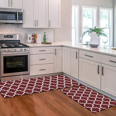 KMAT Kitchen Mat [2 PCS] Cushioned Anti-Fatigue Kitchen Rug, Waterproof Non-Slip Kitchen Mats and Rugs Heavy Duty PVC Ergonomic Comfort Standing Foam Mat for Kitchen, Office, Sink, Laundry,Red.