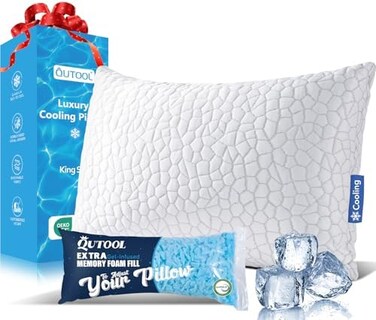 QUTOOL Shredded Memory Foam Pillows for Sleeping, King Size Pillow, Cooling Gel Pillows for Hot Sleepers Luxury Bed Pillow for Side and Back Sleeper, Soft yet Support Adjustable Pillow with Extra Fill