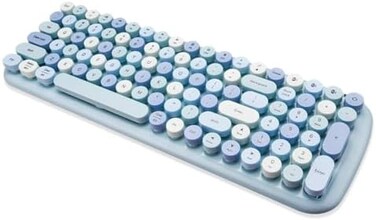 MOFII Bluetooth Wireless Keyboard for iPad, Laptop, PC, Mac, Smartphone, Connect 3 Bluetooth Devices, Cute Colorful Round Keys Retro Aesthetic Keyboard - Blue.
