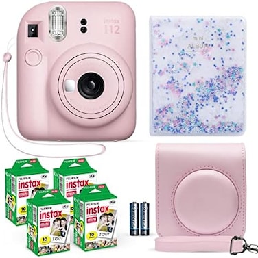 Fujifilm Instax Mini 12 Instant Camera Blossom PinkFuji Instax Film Value Pack (40 SheetsShutter Accessories Bundle, Incl. Compatible Carrying Case, Quicksand Beads Photo Album 64 Pockets.
