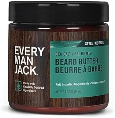 Every Man Jack Beard Butter- Subtle Sea Salt Fragrance - Rejuvenates, Hydrates, and Styles Dry, Unruly Beards While Relieving Itch - Naturally Derived with Shea Butter and Coconut Oil - 4oz.