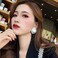 Xerling Large Pearl Stud Earring for Women Statement Big Pearl Button Stud Earrings for Wedding Prom Party Rhinestones Beaded Earrings, Silver, Rhinestone, Pearl.