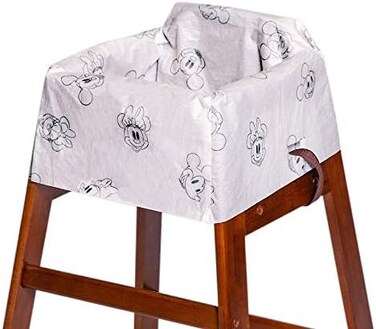 J.L. Childress Disney Baby by Disposable Restaurant High Chair Cover Individually Wrapped for Travel Convenience, Mickey and Minnie, 12 Count.