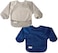 Tiny Twinkle Mess Proof Baby Bib, 2 Pack Long Sleeve Bib Outfit, Waterproof Bibs for Toddlers, Machine Washable, Tug Proof (Grey Indigo, Large 2-4 Years.