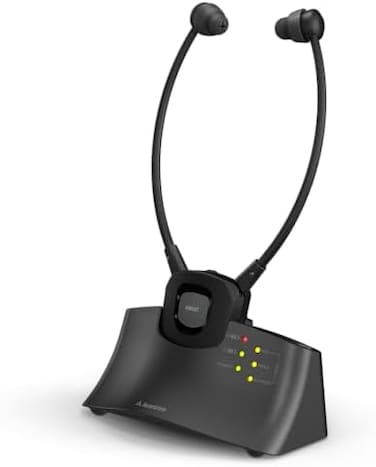 Avantree HT381 - Wireless Earbuds for TV Listening with RF Transmitter, L/R Balance Volume Control Headphones for SeniorsHard of Hearing, Compatible with TVs with Optical or AUX Audio Output.