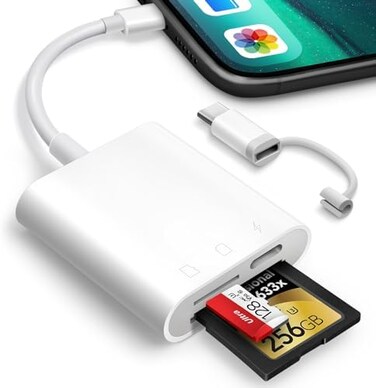 Oyuiasle SD Card Reader for iPhone iPad,Oyuiasle Trail Game Camera SD Card Reader Viewer,Memory Card Reader Adapter with SDMicroSD Card Slots,Plug and Play.