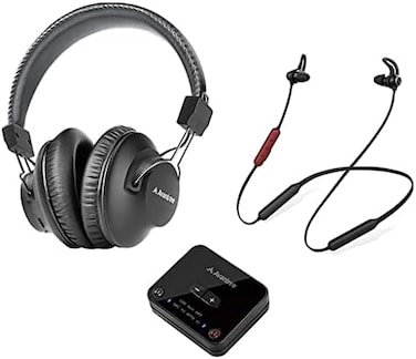 Avantree D4169 Dual Wireless HeadphonesEarbuds Set for TV Watching with Bluetooth Transmitter, Personalized Volume Control, Plug-n-Play, No Audio Delay.