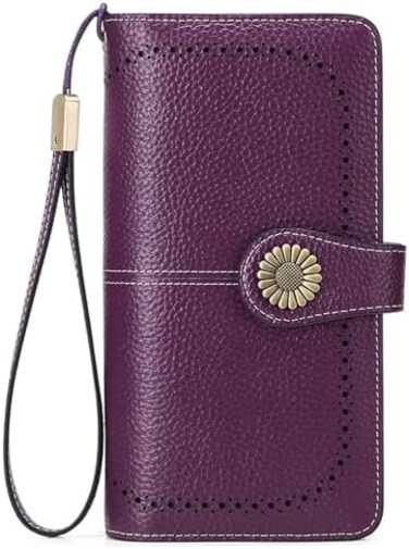 SENDEFN Wallets for Women Genuine Leather Credit Card Holder with RFID Blocking Large Capacity Wristlet.