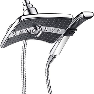BRIGHT SHOWERS Dual Shower Head Combo Set, Handheld Showerhead Rainfall Shower Head Combo with Black Face, 60 Inch Long Stainless Steel Shower Hose, Chrome.