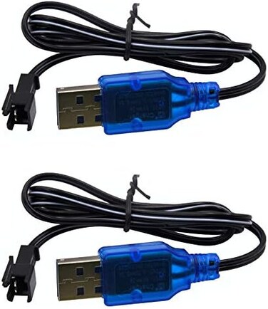 Blomiky 2 Pack 3. 7V USB Charger Cable with SM-2P Plug Connector for Mini RC Amphibious Stunt Car Boat Trucks 1S Li-ion and Li-Po Battery / 3. 7V USB 2.