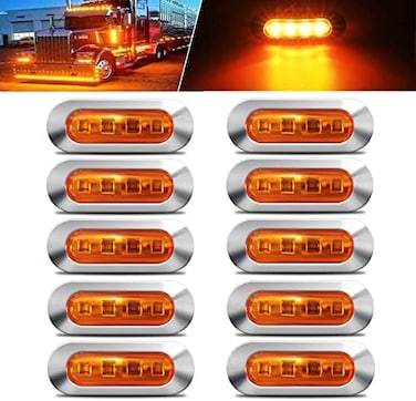 ALFU 10PCS Amber DC12V-24V 4 LED Side Marker Indicator Lights Lamp Front Rear Tail Clearance Lamp Interior Lights with Chrome Bezel Universial for Auto Car Bus Truck Lorry Trailer Boat Deck Courtesy.