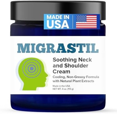 Basic Vigor Migrastil Relief Cream (4oz- Powerful Topical Cream for Migraines, Tension Headaches and Muscle Pain in NeckShoulders - Fast ActingNon-Greasy Relief with Aloe Vera.