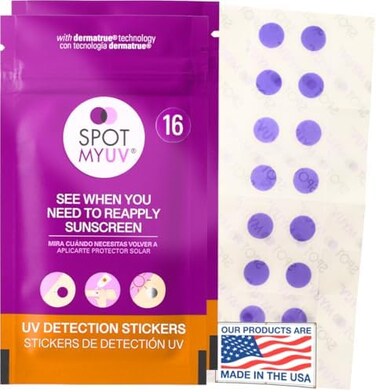 SPOTMYUV 32-Pack UV Stickers for Sunscreen with Patented Dermatrue SPF Sensing Technology.