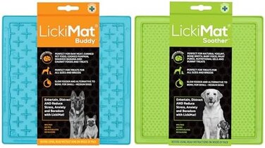 LICKIMAT Classic Dog Slow Feeders, Lick Mat, Boredom Anxiety Reduction; Perfect for Food, Treats, Yogurt, Peanut Butter. Fun Alternative to Slow Feed Dog Bowl. (GreenTurquoise, SootherBuddy.