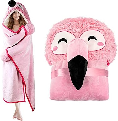 Happy Fuel Flamingo Wearable Hooded Blanket for Adults &ndash; Fuzzy Super Soft Warm Cozy Plush Flannel FleeceSherpa Hoodie Throw Cloak Wrap - Flamingo Gifts for Women Adults Girls and Kids.