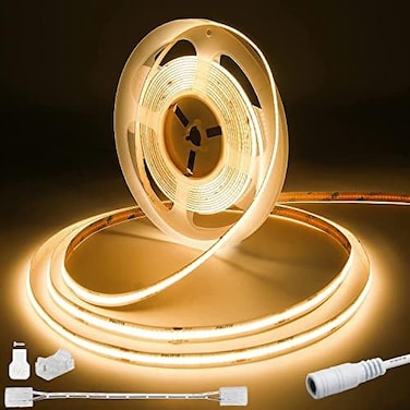 PAUTIX COB LED Strip Light 20ft/6. 1m 3087LEDs Warm White 2700K CRI90High Lumen Super Bright,Lead-free Material Flexible DC24V LED Tape for HomeOffice DIY Lighting Project(Power Supply Not Included.