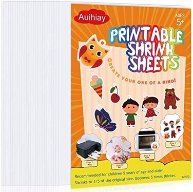 Auihiay 25 Sheets White Printable Shrink Plastic Sheets, Shrink Films Papers for Inkjet Printer Kids DIY Crafts Easter Ornament, 8. 3 x 11. 6 inch / 21 x 29. 5 cm.