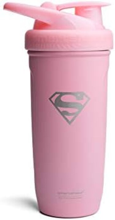 Smartshake Justice League Reforce Shaker Bottle 900ml, DC Comics Stainless Steel Protein Shaker Water Bottle, Leakproof Water Shaker Cup, Supplement Shaker for SportGym, BPA-Free, Supergirl.
