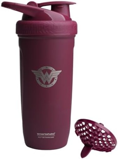 Smartshake Justice League Reforce Shaker Bottle 900ml, DC Comics Stainless Steel Protein Shaker Water Bottle, Leakproof Water Shaker Cup, Supplement Shaker for SportGym, BPA-Free, Wonder Woman.