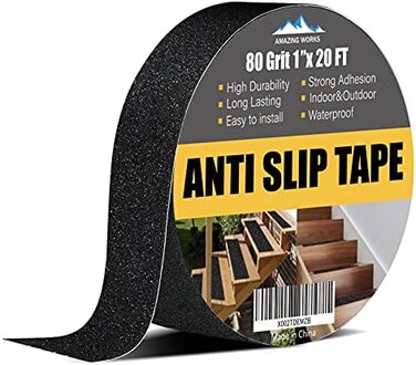 Amazing Works Grip Tape - Heavy Duty Anti Slip Tape, Grip Tape Grit Non Slip for Stairs Outdoor/Indoor, Waterproof High Traction Stairs Non Skid Treads, Durable Triple Layer Adhesive - Black (1 Inch x