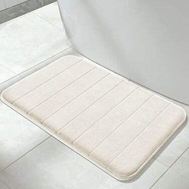 Yimobra Memory Foam Bath Mat Large Size, 31. 5 x 19. 8, Super Soft Non-Slip Bathroom Rug, Water Absorption, Machine Wash, Thick, Comfortable, Easier to Dry for Bathroom Mat, Tub and Shower, Cream.