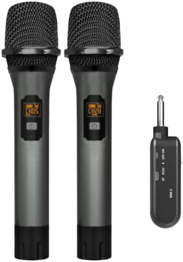 VeGue Wireless Microphone, UHF Cordless Dual Handheld Dynamic Mic Set with Rechargeable Receiver, for Karaoke Party, Voice Amplifier, PA System, Singing Machine, Church, Wedding, Meeting, 200ft (WM-2.