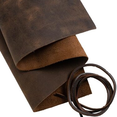 moonster Genuine Leather Sheets for Crafts, Tooling Leather Sheet 12" x 24" - Full Grain Brown Buffalo Leather Fabric, Leather Crafting Kit, Veg Tan Leather for Leather Craft with 36" Leather Cord.