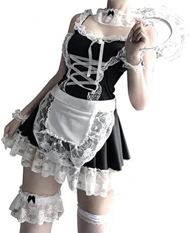 mzenuop BABKAS, Maid Dresses Halloween Maid Outfit Cosplay Sweet Classic Lolita Apron Maid Dress with Socks.