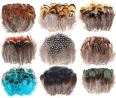 MWOOT 9 Styles Assorted Crafts Feathers, 180Pcs DIY Dreamcatcher Crafts Art Decor Feathers, DIY Earring Wings Carnival Party Mask Activities Project Accessories Small Feather - Mixed Green Blue Brown.
