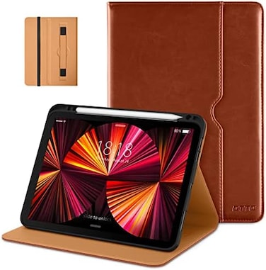 DTTO Case for iPad Pro 11 Inch 4th/3rd/2nd/1st Generation 2022/2021/2020/2018,Premium PU Leather Folio Stand Cover with Hand Strap,Fit iPad Air 4/5 - Auto Wake/Sleep,Multiple Viewing Angles, Brown.