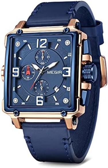 MEGIR Men's Analogue Army Military Chronograph Luminous Quartz Watch with Fashion Leather Strap for SportBusiness Work ML2061G.