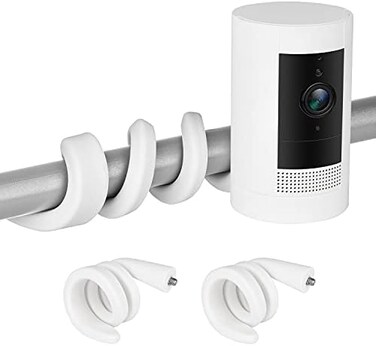 حامل ALERTCAM المرن القابل للالتواء (عبوة من قطعتين) لكاميرا Ring Stick Up، كاميرا Ring الداخلية (الجيل الأول)، حامل مرن ذو رقبة معقوفة لتثبيت الكاميرا في أي مكان بدون أدوات - أبيض.