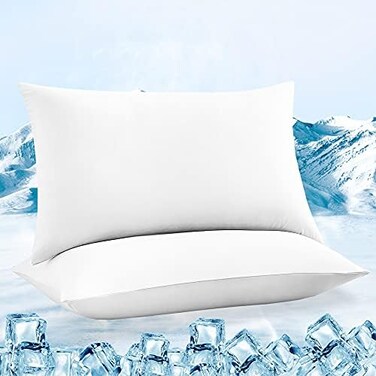 LUXEAR Cooling Pillow Cases, 2 Pack Ultra Cool Pillow Cases with Q-max 0. 55 Arc-Chill Cooling Fiber for Hair Skin Hot Sleeper, Fit StandardQueen Size Pillows - White.