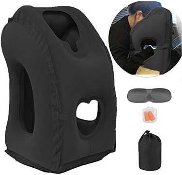 Kimiandy Inflatable Travel Pillow for Airplane, Neck Air Pillow for Sleeping to Avoid Neck and Shoulder Pain, Support Head and Lumbar, Used for Airplane, Car, Bus and Office (Black.