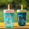 Zak Designs Kelso 15 oz Tumbler Set, (UnderwaterNon-BPA Leak-Proof Screw-On Lid with Straw Made of Durable Plastic and Silicone, Perfect Baby Cup Bundle for Kids (2pc Set.