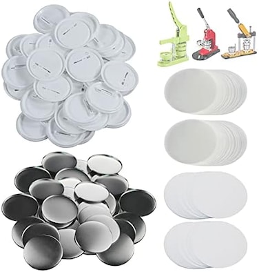 Happizza 200 Sets 58mm (2. 25 inBlank Pin Back Parts for Button Maker Machine, Round Badge Making Supplies - Metal Cover, Plastic Back Cover, Clear FilmBlank Paper.