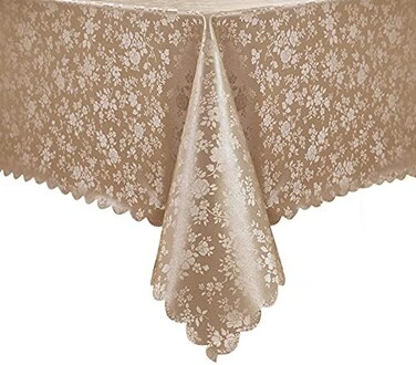 Romanstile Rectangle Vinyl Tablecloth,100% Waterproof Heavy Duty Oil Spill Proof Stain Resistant Plastic PU Table Cover with Flannel Backing for Kitchen, Dining (Rose Champagne, 52 x 70.