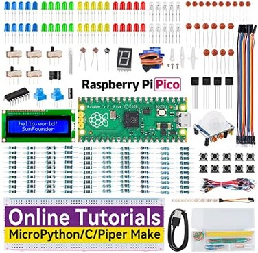 SunFounder Raspberry Pi Pico Starter Kit with 40 Projects Online Tutorials, MicroPython C Piper Make Code, One-Stop Learning Electronics and Programming for Raspberry Pi Arduino BeginnersExperts.