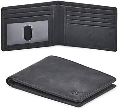 Wise Owl Accessories Real Leather Mens Bifold Wallet RFID Blocking Slim Minimalist Front Pocket - ThinStylish with ID Window in Gift Box (Crazy Horse, Black.