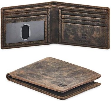 Wise Owl Accessories Real Leather Mens Bifold Wallet RFID Blocking Slim Minimalist Front Pocket - ThinStylish with ID Window in Gift Box (Crazy Horse, Moss.